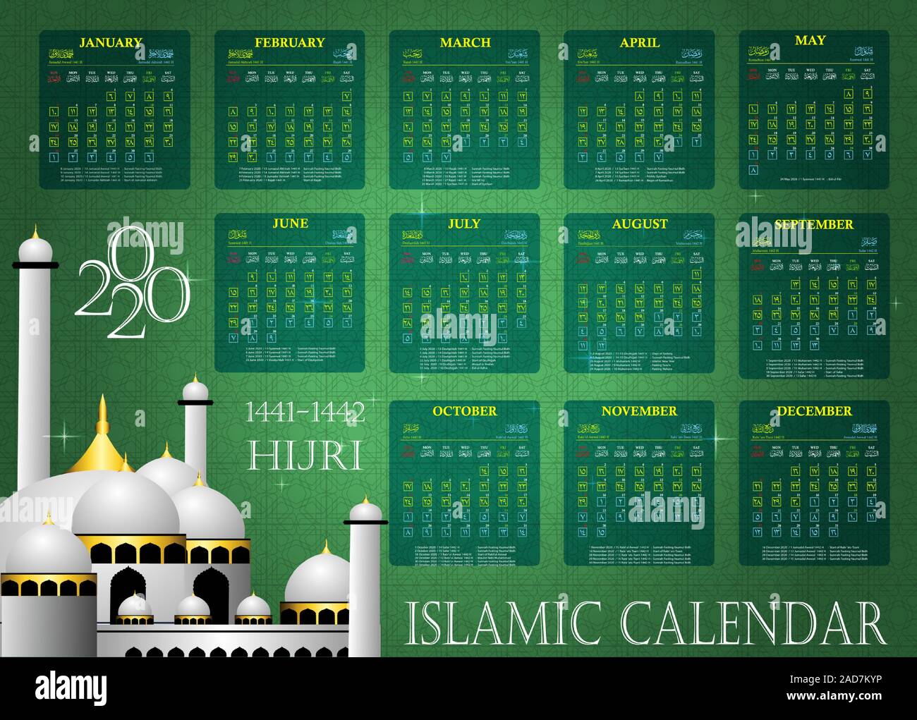 Islamischer Kalender 2020, 14411442 Hijri Kalender
