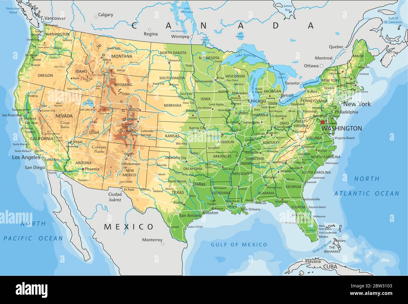 Detaillierte Karte Der Vereinigten Staaten Von Amerika Mit Beschriftung Stock Vektorgrafik Alamy 6962