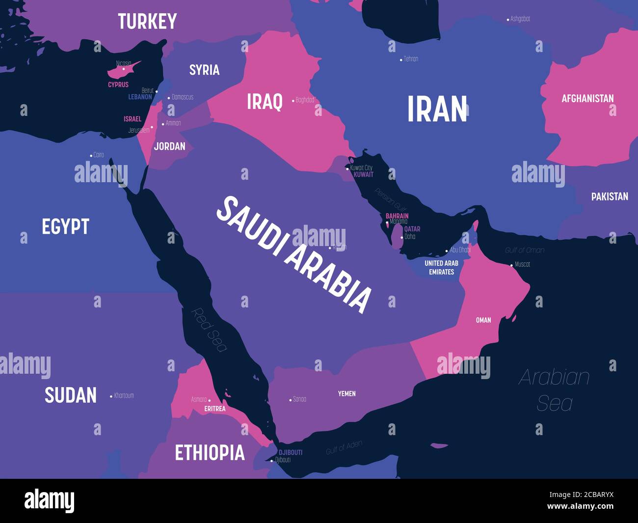 Karte für den Nahen Osten. Detaillierte politische Karte des Nahen Ostens und der arabischen 