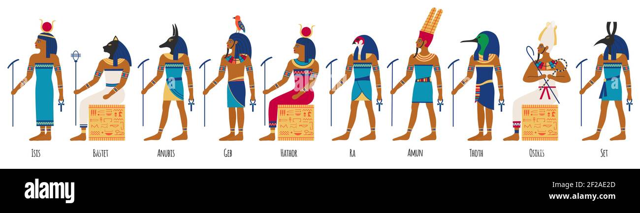 Altägyptische Götter Ägyptische Kulturgötter Anubis Osiris Isis Bastet Und Amun Ra 