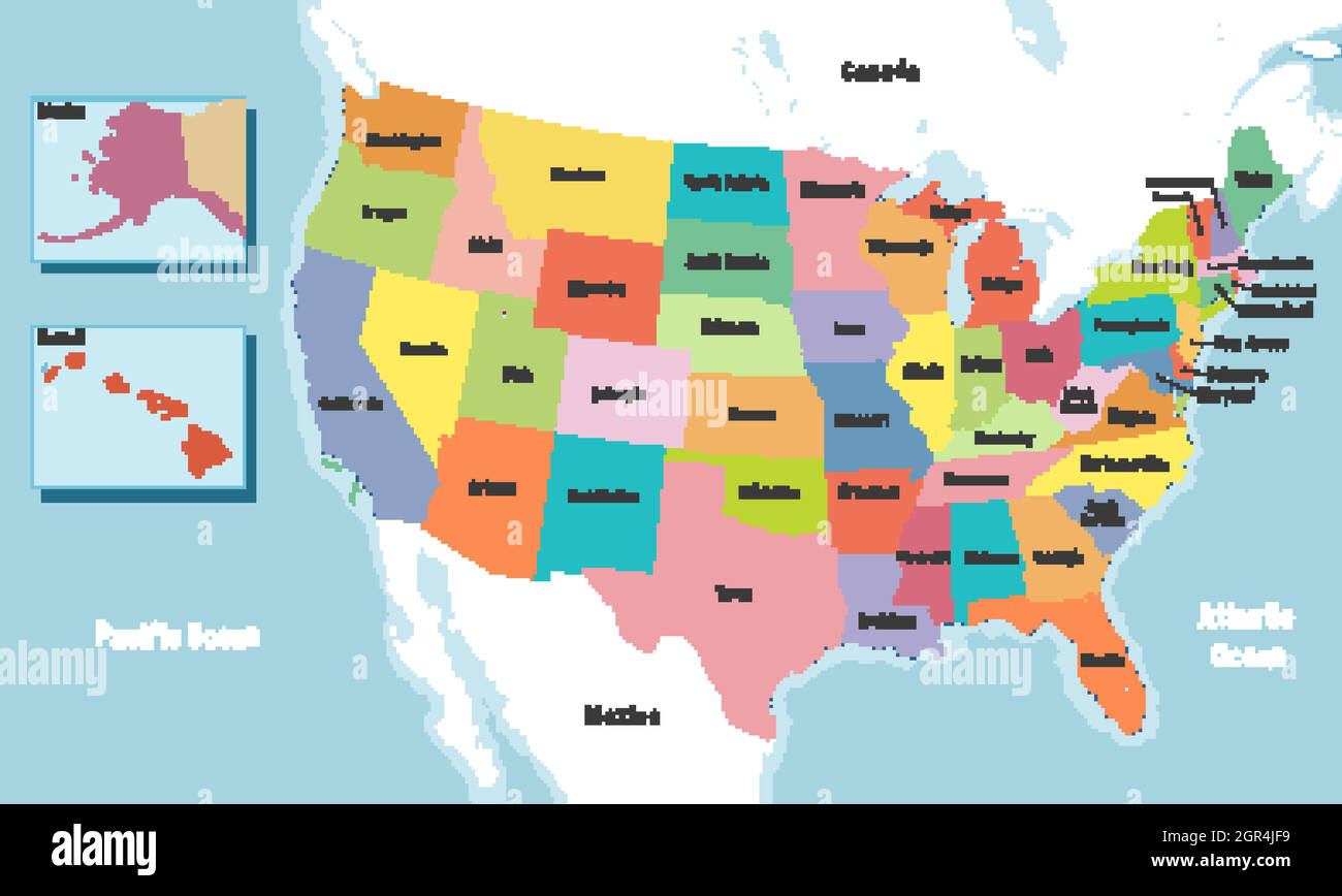 Karte Der Vereinigten Staaten Von Amerika Mit Namen Der Bundesstaaten Stock Vektorgrafik Alamy 3585