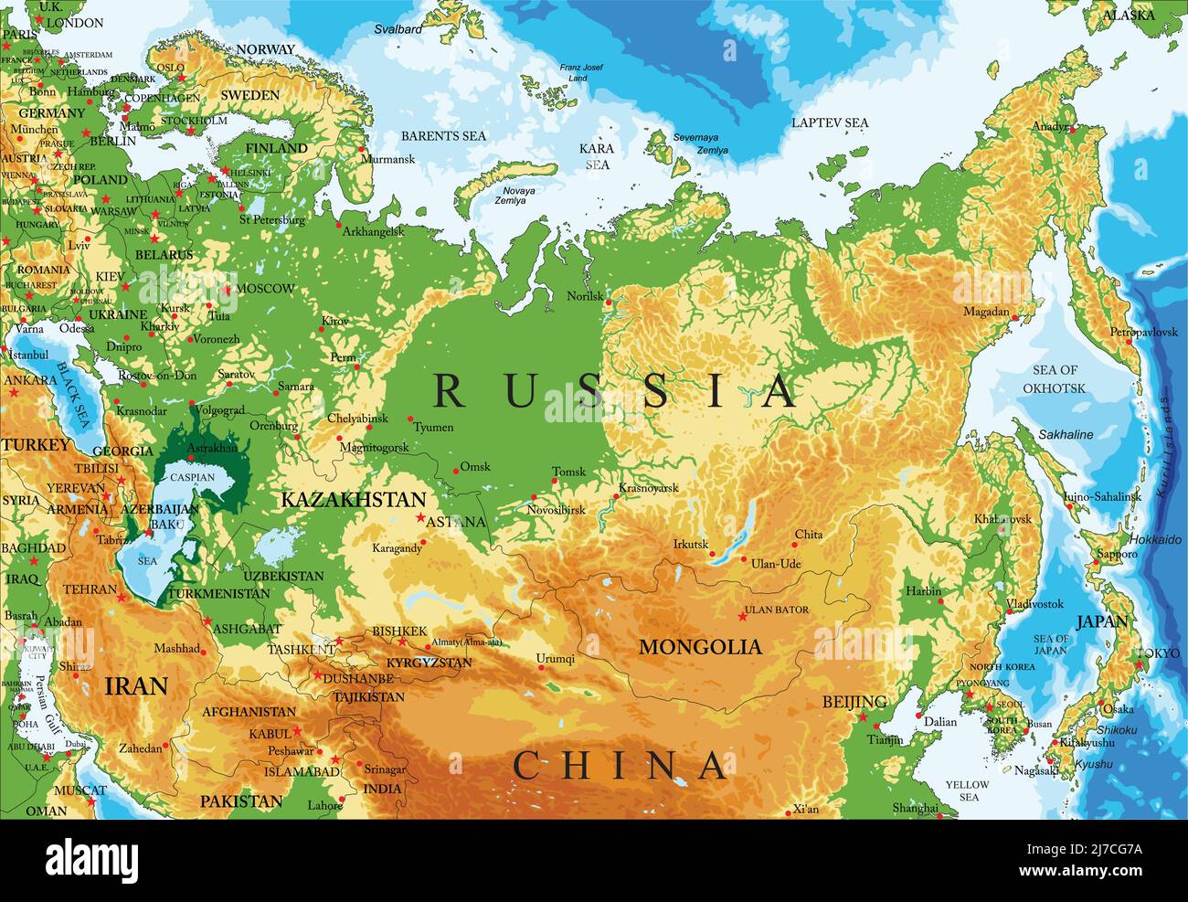 Sehr Detaillierte Physische Karte Von Russland Im Vektorformat Mit Allen Reliefformen 2542