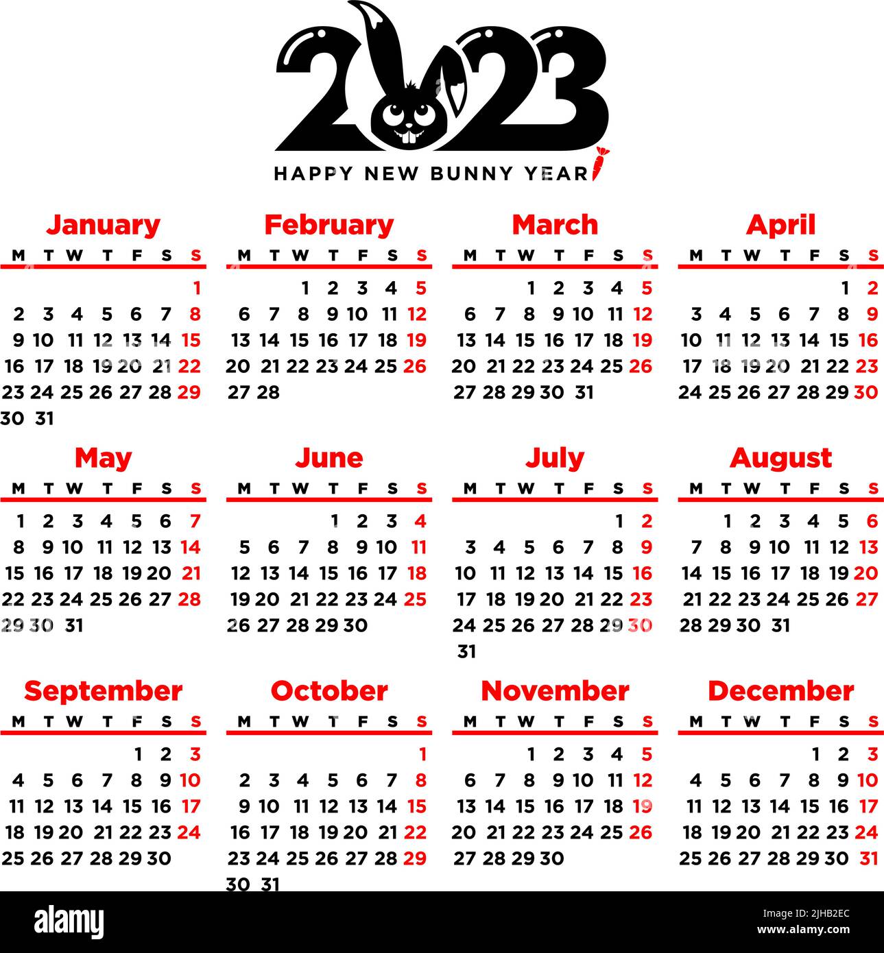 2023 Kalendervorlage Wochenbeginn Montag Kalender Design In Schwarz Weiß Feiertage In Farben 8914