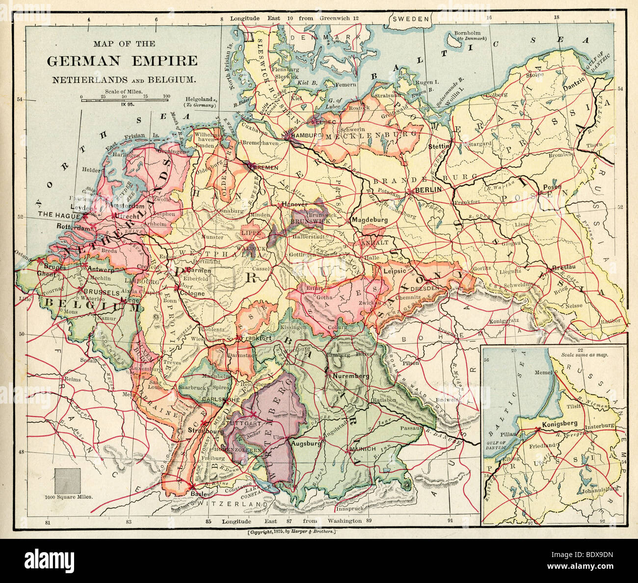 Original alte Karte von Deutschland aus 1875 Geographie Lehrbuch