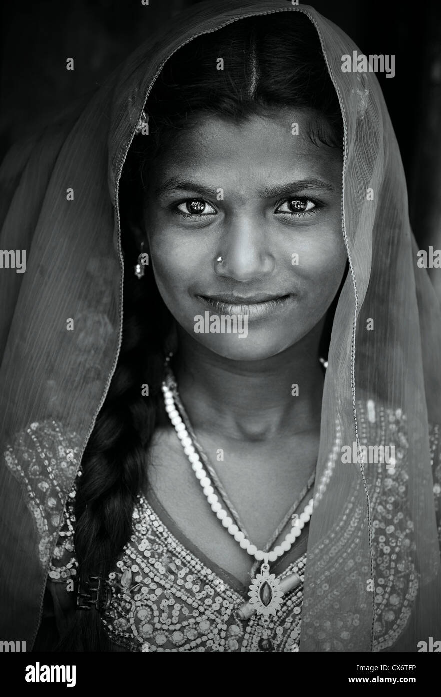 Indische Mädchen Portrait Monochrom Andhra Pradesh In Indien 