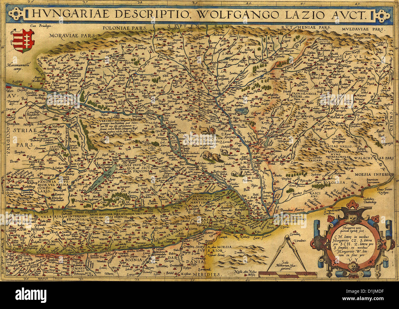 Antike Landkarte von Ungarn von Abraham Ortelius, ca. 1570 Stockfotografie - Alamy