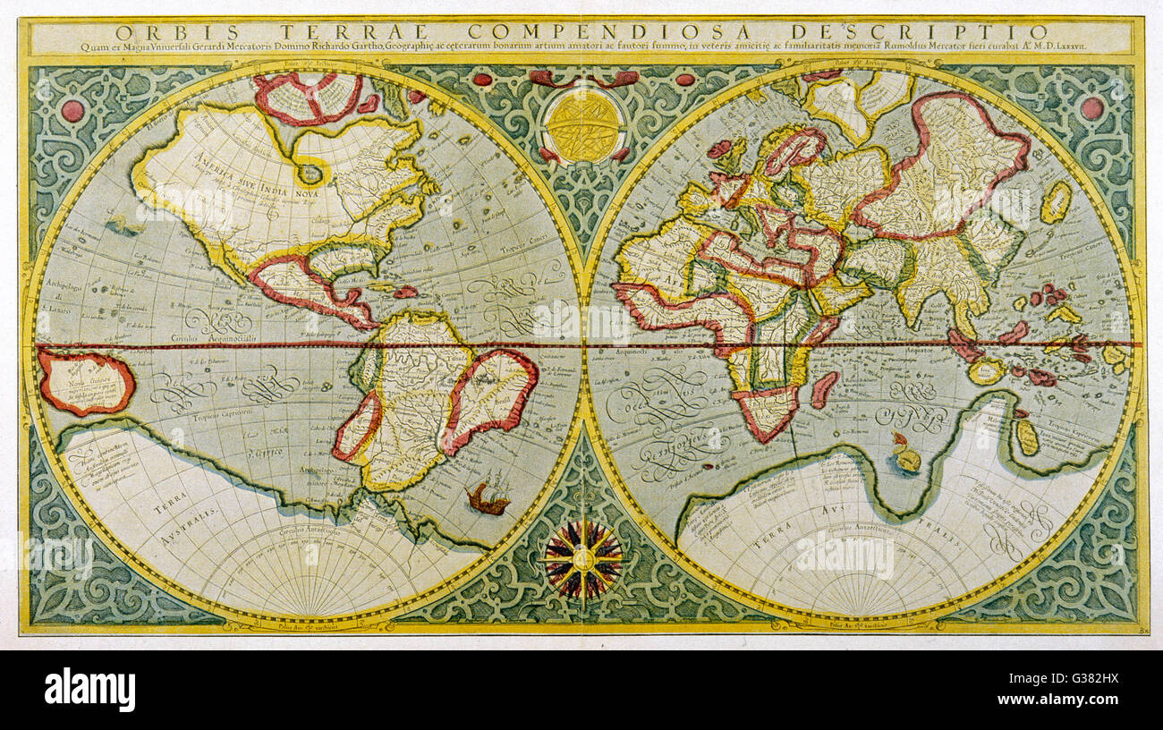 Eine Karte Der Welt Von Gerhard Mercator Datum 1587 Stockfotografie Alamy 5473