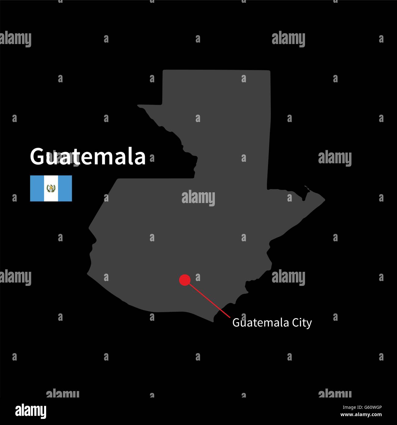 Detaillierte Karte Von Guatemala Und Hauptstadt Guatemala Stadt Mit Flagge Auf Schwarzem 3612