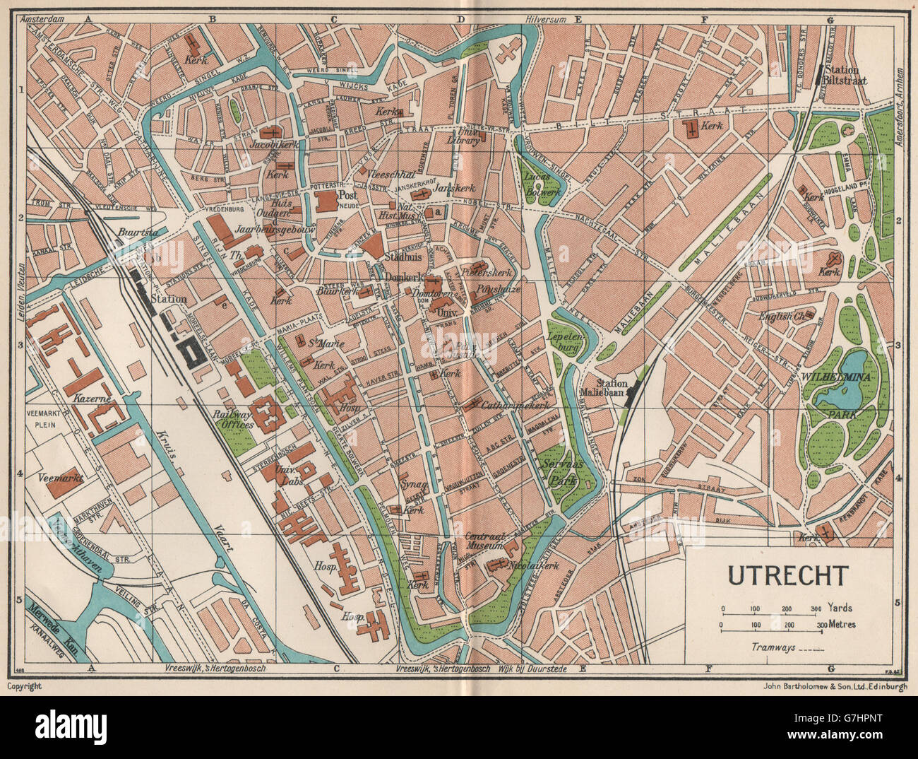 UTRECHT. Karte Stadtplan Vintage Stadt. Niederlande, 1933