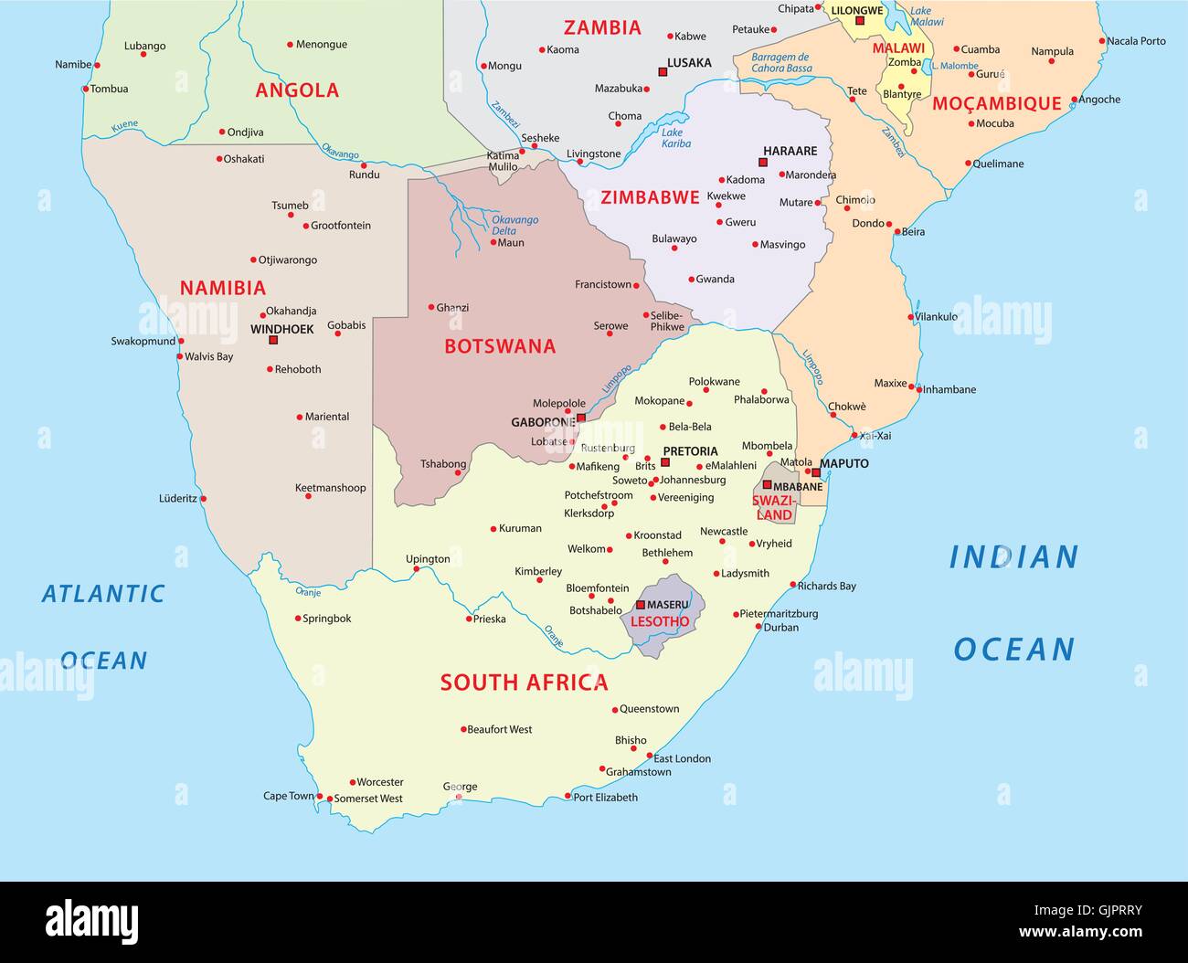 Administrative Und Politische Karte Der Staaten Des Südlichen Afrikas Stock Vektorgrafik Alamy 5286