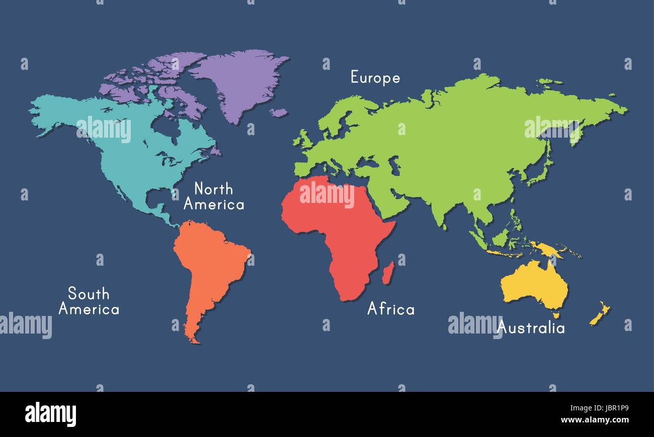 Welt Karte Kontinente Lage grafische Darstellung Stock-Vektorgrafik - Alamy