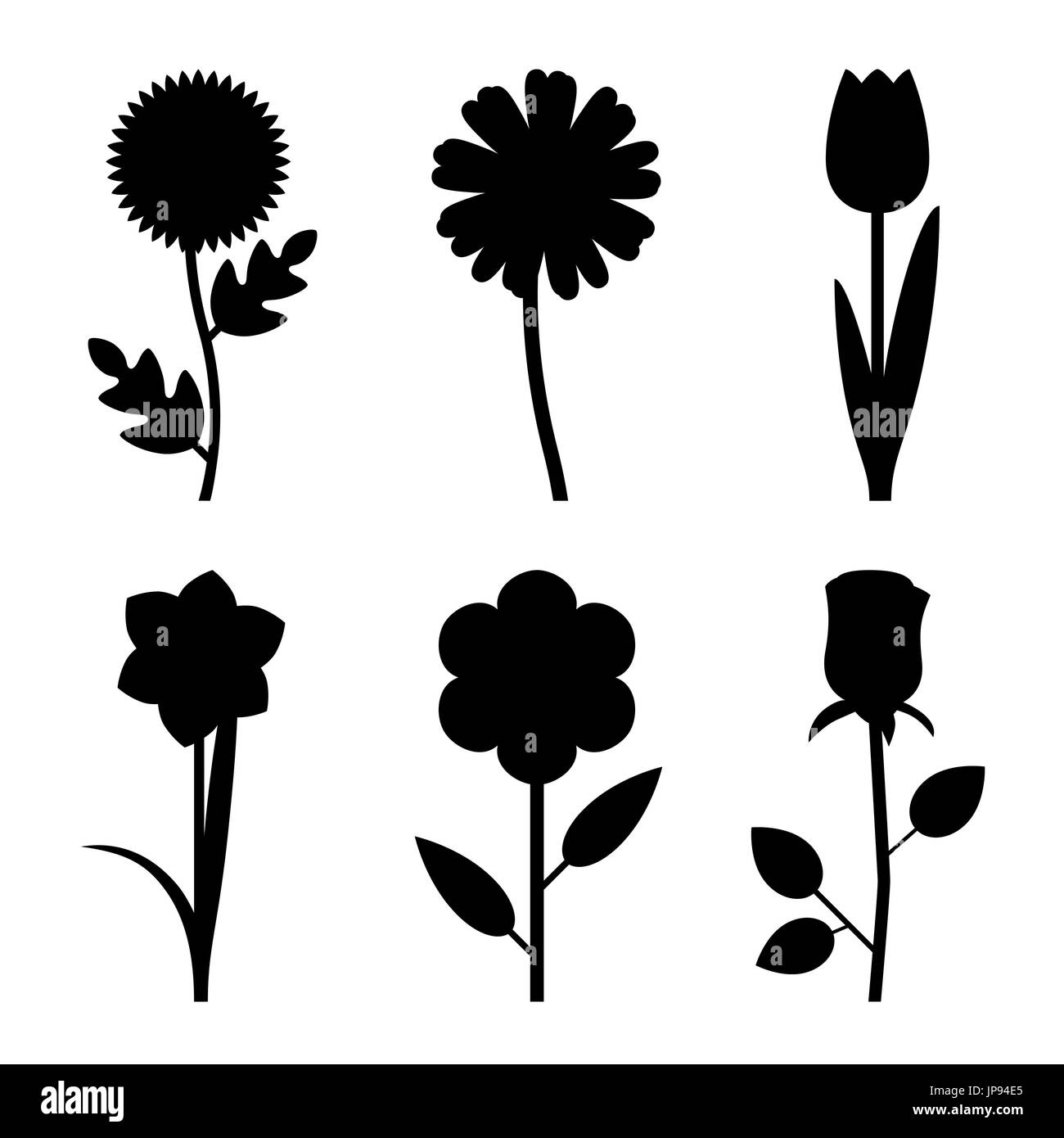 Blumen, die schwarzen Silhouetten Stock-Vektorgrafik - Alamy