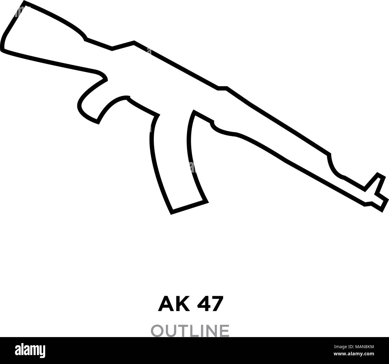 Ak 47 Umrisse auf weißem Hintergrund, Vector Illustration Stock