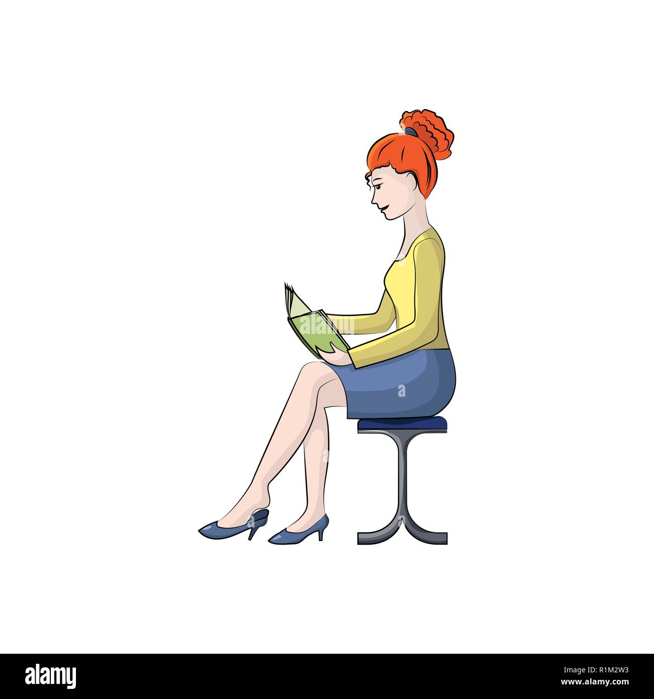 Das Mädchen Sitzt Auf Einem Stuhl Und Liest Vector Farbe Abbildung Stock Vektorgrafik Alamy 