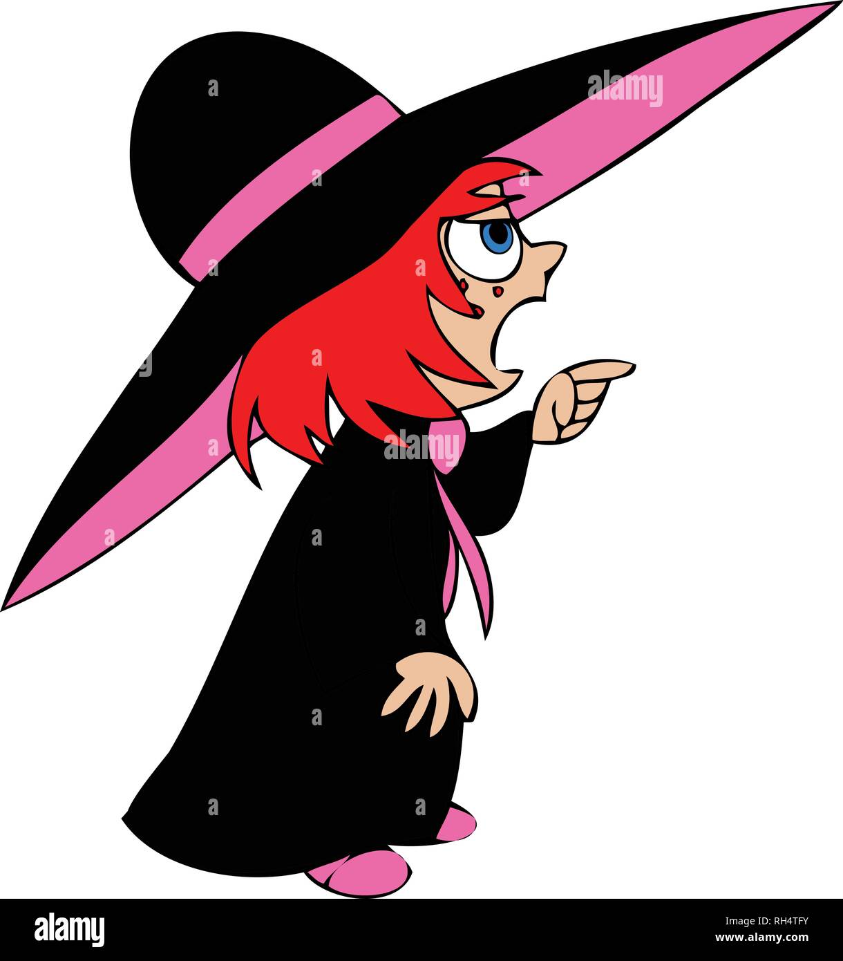 Cartoon Hexe Vector Illustration Trägt Einen Großen Hut Gekleidet Für Halloween Stock 