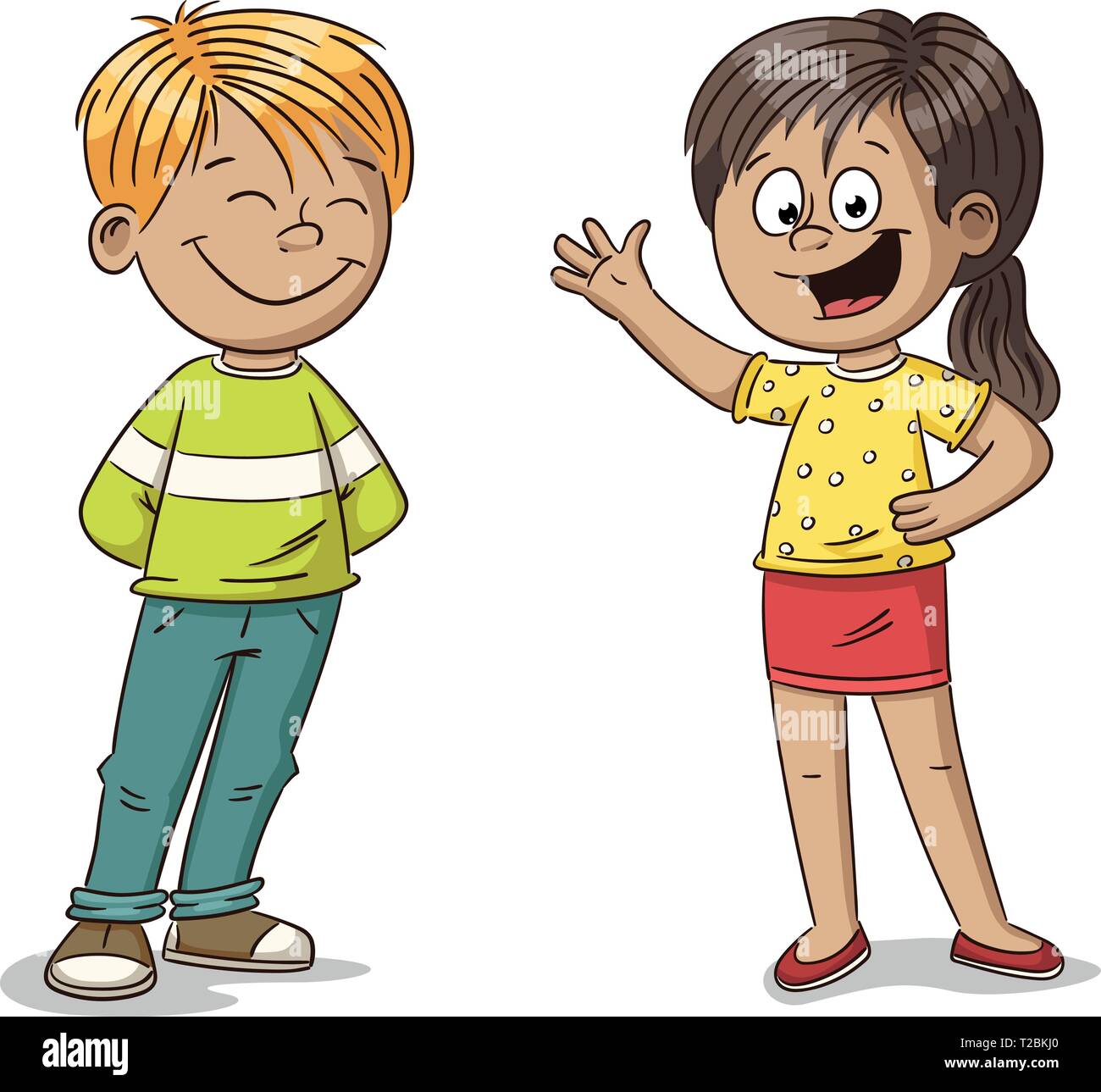 Happy Cartoon Junge Und Mädchen Hand Zeichnen Vector Illustration Stock Vektorgrafik Alamy 