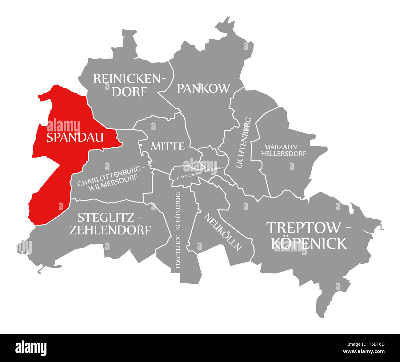 Spandau Stadtteil rot in der Karte von Berlin Deutschland hervorgehoben