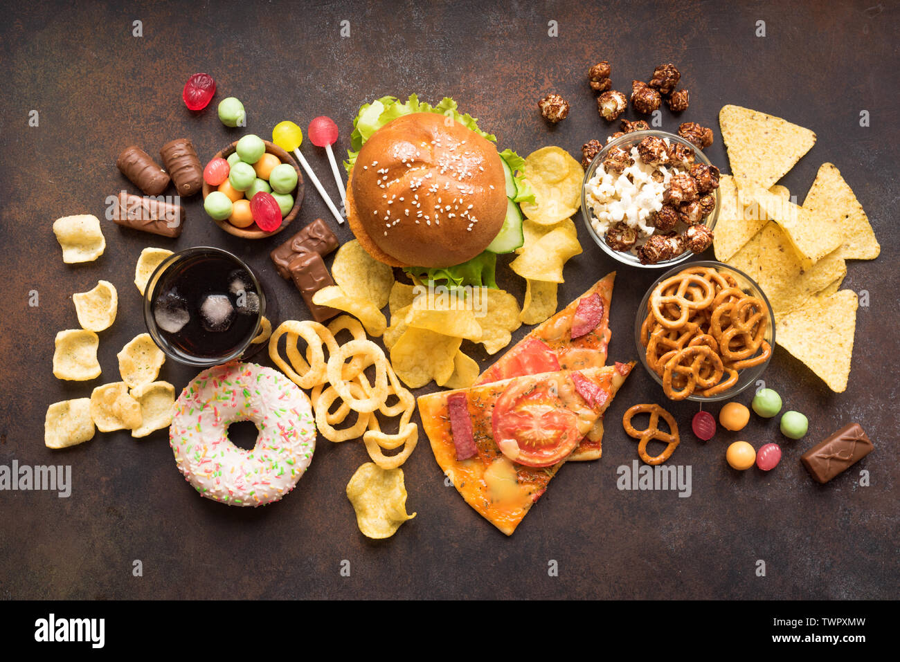 Sortiment An Ungesunde Nahrung Ansicht Von Oben Kopieren Ungesunde Ernährung Junk Food 2311